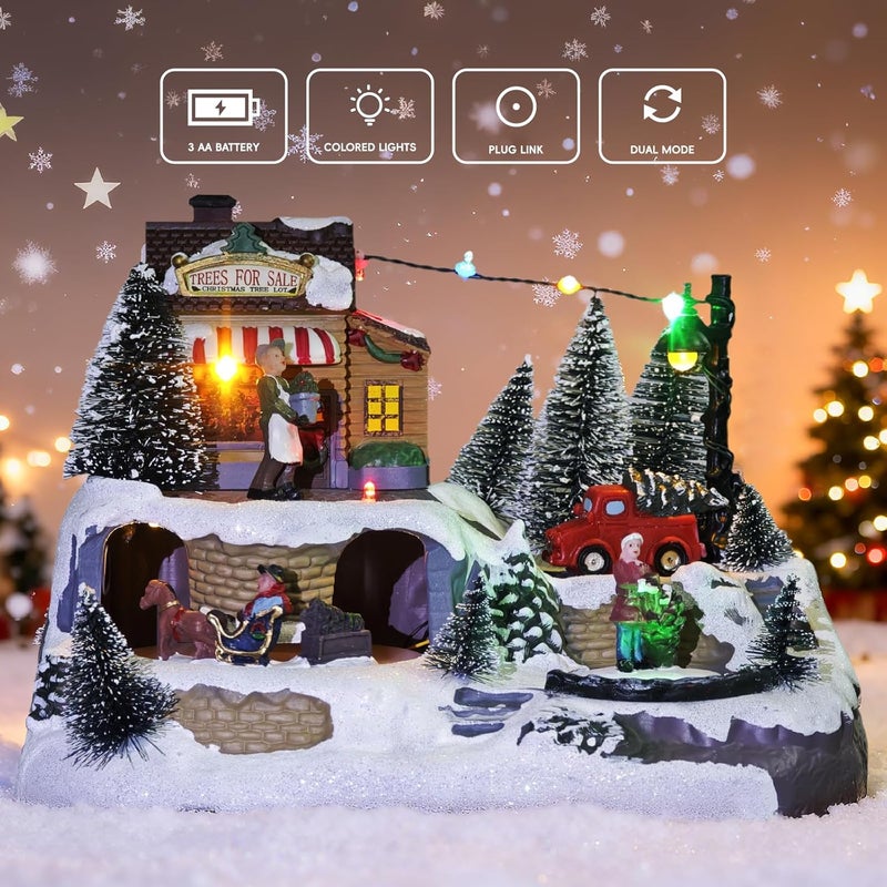 MerryPulse Christmas Village Houses, Festival Scene Colourful Lights Rotating Carriage and Santa Claus Decorations with 8 Musical for Xmas Home Table Displays - Image 3